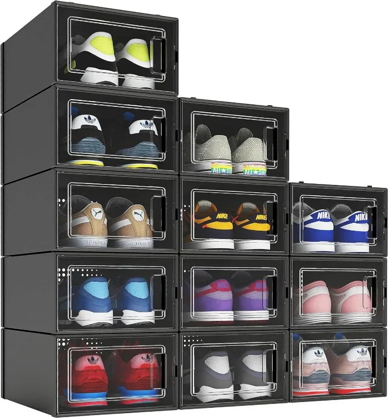 12 Pack Shoe Organizer Boxes Black