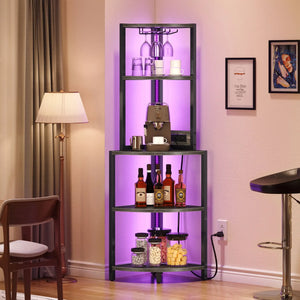 Dextrus Corner Shelf with LED Lights, 5-Tier  Bar Cabinet  Glass Holder