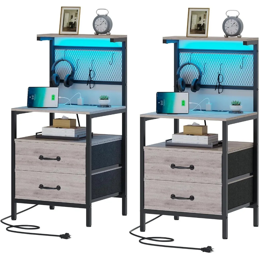 Nightstand Set of 2 with Charging Stations