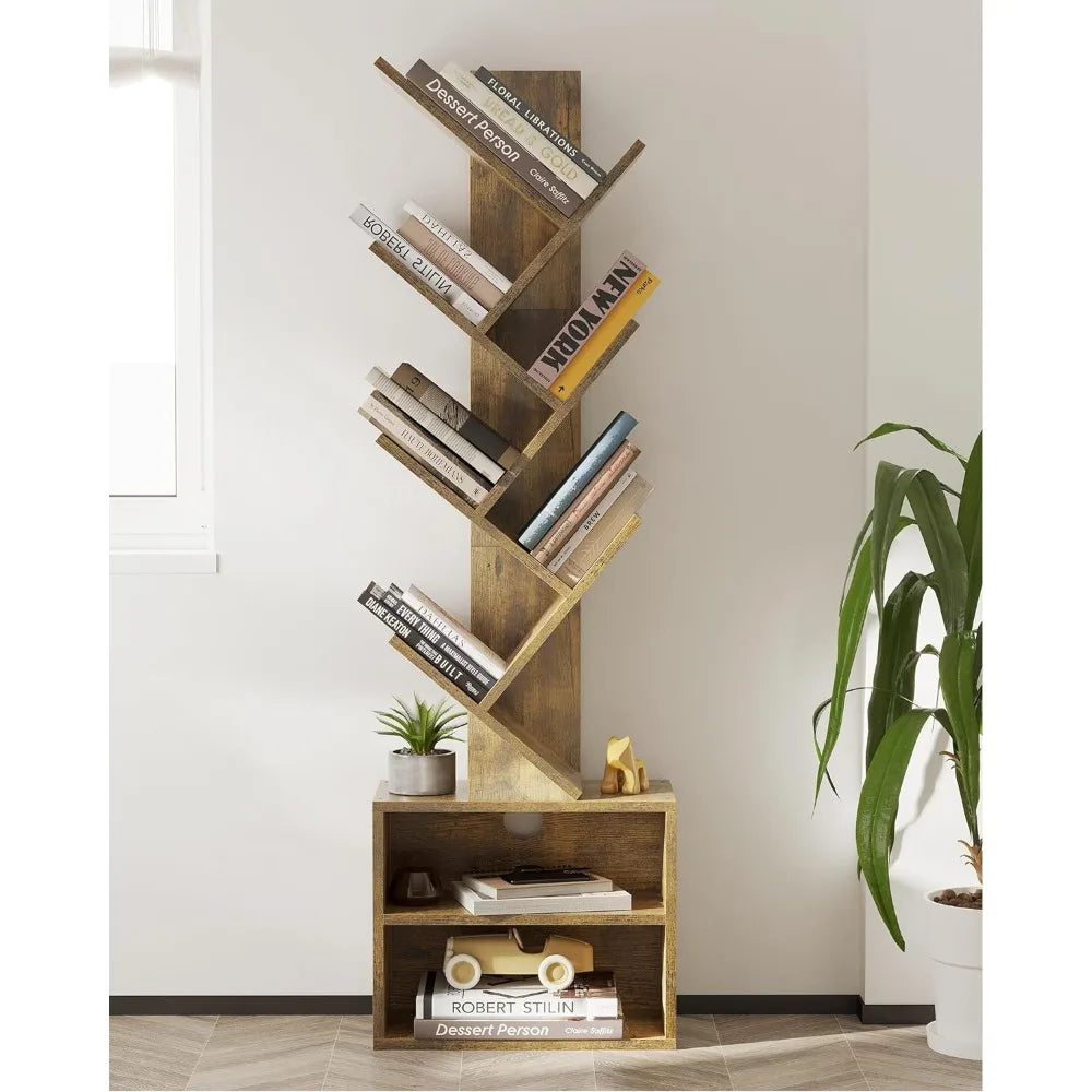 Modern Tall Narrow Bookshelves Organizer, 6 Tier Tree Bookshelf