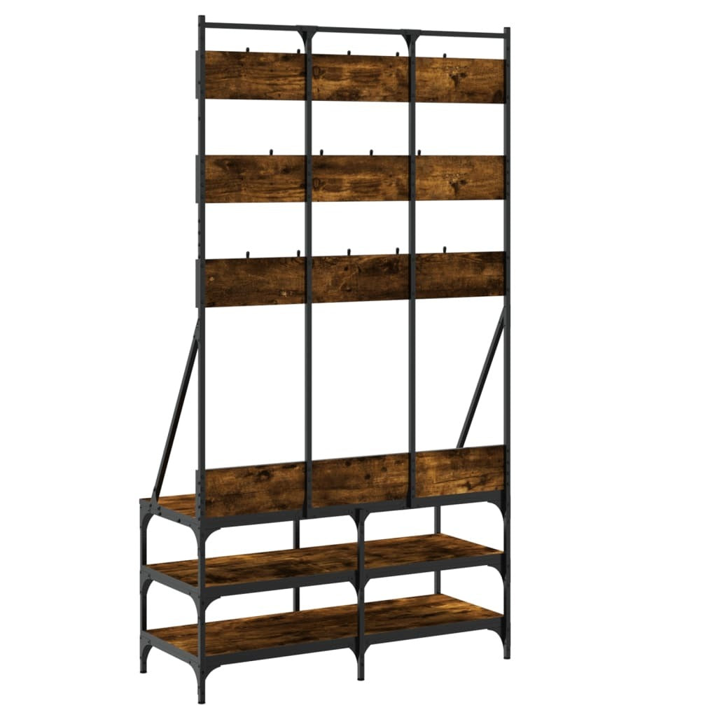 Clothes Rack with Shoe Storage Smoked Oak Wood